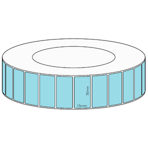 30x15mm Blue Direct Thermal Permanent Label, 8350 per roll, 76mm core