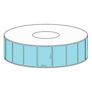 30x20mm Blue Direct Thermal Permanent Label, 2150 per roll, 38mm core