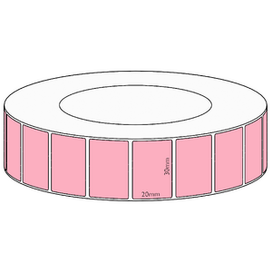 30x20mm Pink Direct Thermal Permanent Label, 6500 per roll, 76mm core