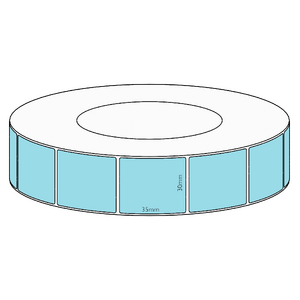 30x35mm Blue Direct Thermal Permanent Label, 3950 per roll, 76mm core