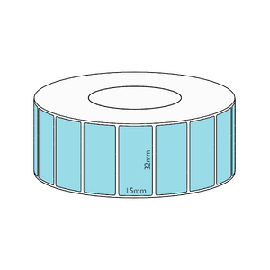 32x15mm Blue Direct Thermal Permanent Label, 8350 per roll, 76mm core