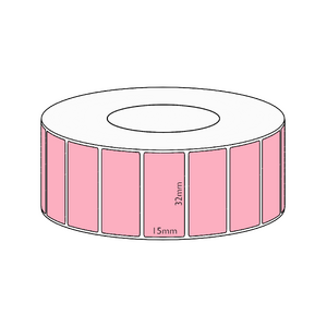 32x15mm Pink Direct Thermal Permanent Label, 8350 per roll, 76mm core