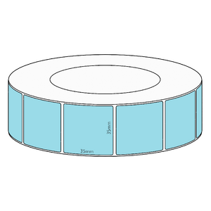 35x35mm Blue Direct Thermal Permanent Label, 3950 per roll, 76mm core