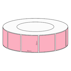 35x35mm Pink Direct Thermal Permanent Label, 3950 per roll, 76mm core
