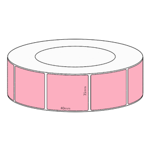 35x40mm Pink Direct Thermal Permanent Label, 3500 per roll, 76mm core