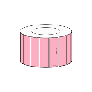 40x12mm Pink Direct Thermal Permanent Label, 3350 per roll, 38mm core