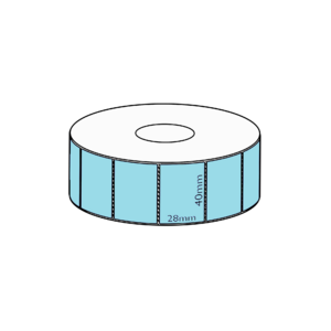 40x28mm Blue Direct Thermal Permanent Label, 2000 per roll, 38mm core, Perforated