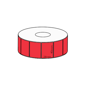 40x28mm Red Direct Thermal Permanent Label, 2000 per roll, 38mm core, Perforated