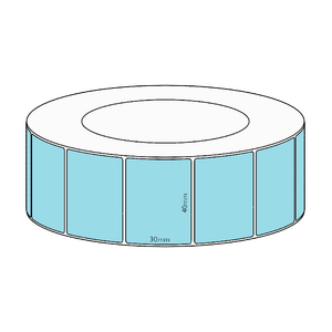40x30mm Blue Direct Thermal Permanent Label, 4550 per roll, 76mm core