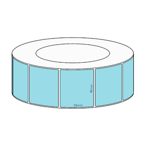 40x35mm Blue Direct Thermal Permanent Label, 3950 per roll, 76mm core