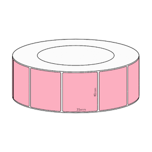 40x35mm Pink Direct Thermal Permanent Label, 3950 per roll, 76mm core