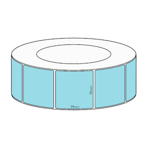 40x39mm Blue Direct Thermal Permanent Label, 3550 per roll, 76mm core