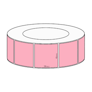 40x39mm Pink Direct Thermal Permanent Label, 3550 per roll, 76mm core
