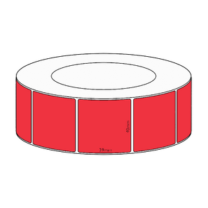 40x39mm Red Direct Thermal Permanent Label, 3550 per roll, 76mm core