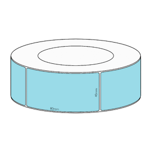 40x80mm Blue Direct Thermal Permanent Label, 1800 per roll, 76mm core