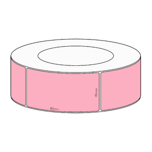 40x80mm Pink Direct Thermal Permanent Label, 1800 per roll, 76mm core