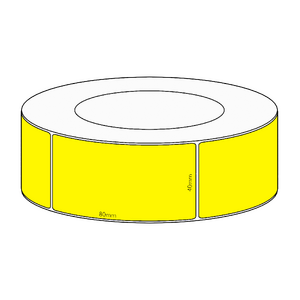 40x80mm Yellow Direct Thermal Permanent Label, 1800 per roll, 76mm core
