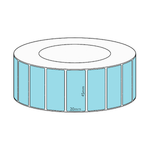 45x20mm Blue Direct Thermal Permanent Label, 6500 per roll, 76mm core