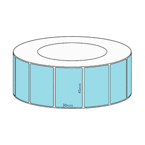 45x30mm Blue Direct Thermal Permanent Label, 4550 per roll, 76mm core