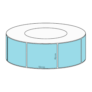45x55mm Blue Direct Thermal Permanent Label, 2600 per roll, 76mm core