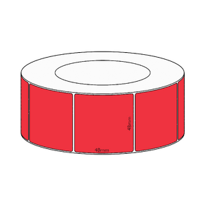 48x48mm Red Direct Thermal Permanent Label, 2950 per roll, 76mm core