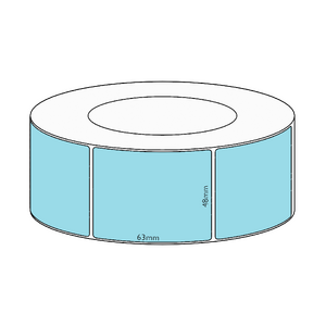 48x63mm Blue Direct Thermal Permanent Label, 2250 per roll, 76mm core