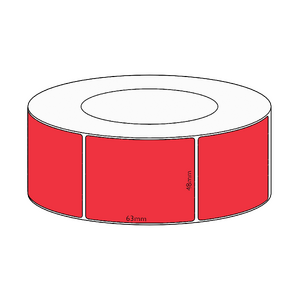 48x63mm Red Direct Thermal Permanent Label, 2250 per roll, 76mm core