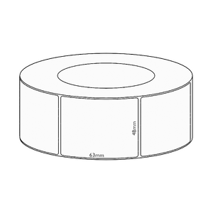 48x63mm Direct Thermal Permanent Label, 2250 per roll, 76mm core