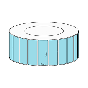 50x18mm Blue Direct Thermal Permanent Label, 7150 per roll, 76mm core