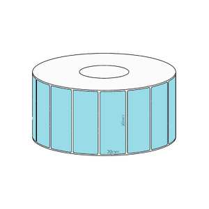 50x20mm Blue Direct Thermal Permanent Label, 2150 per roll, 38mm core