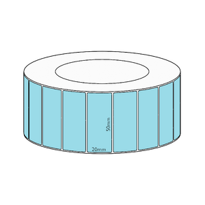 50x20mm Blue Direct Thermal Permanent Label, 6500 per roll, 76mm core