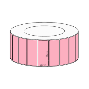 50x20mm Pink Direct Thermal Permanent Label, 6500 per roll, 76mm core
