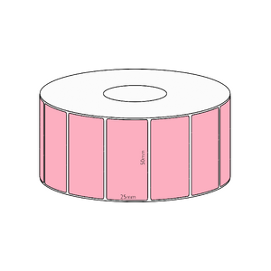 50x25mm Pink Direct Thermal Permanent Label, 1800 per roll, 38mm core