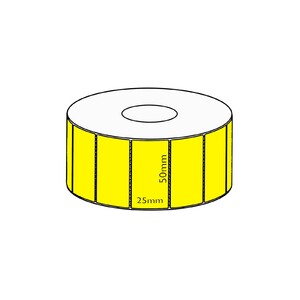 50x25mm Yellow Direct Thermal Permanent Label, 2000 per roll, 38mm core, Perforated