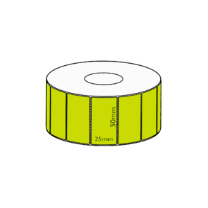 50x25mm Green Direct Thermal Permanent Label, 5000 per roll, 76mm core, Perforated
