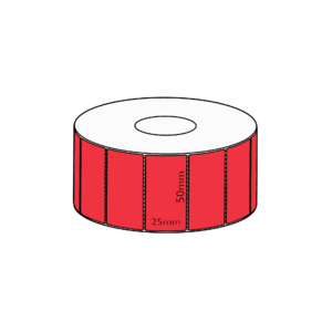 50x25mm Red Direct Thermal Permanent Label, 5000 per roll, 76mm core, Perforated