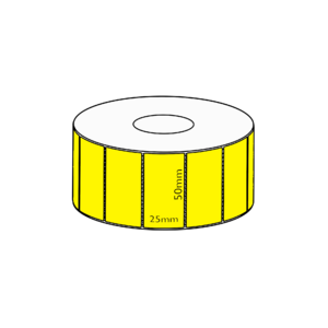50x25mm Yellow Direct Thermal Permanent Label, 5000 per roll, 76mm core, Perforated