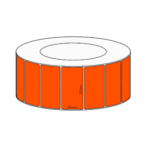 50x25mm Orange Direct Thermal Permanent Label, 5350 per roll, 76mm core