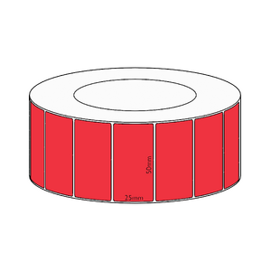 50x25mm Red Direct Thermal Permanent Label, 5350 per roll, 76mm core