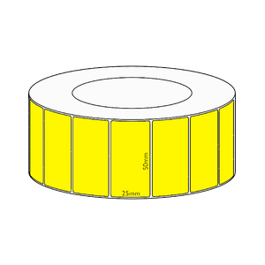 50x25mm Yellow Direct Thermal Permanent Label, 5350 per roll, 76mm core