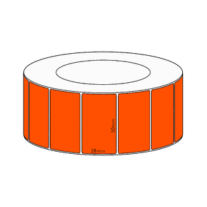 50x28mm Orange Direct Thermal Permanent Label, 4850 per roll, 76mm core