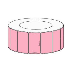 50x28mm Pink Direct Thermal Permanent Label, 4850 per roll, 76mm core