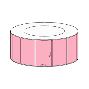 50x30mm Pink Direct Thermal Permanent Label, 4550 per roll, 76mm core