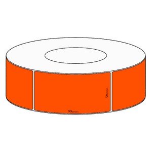 50x99mm Orange Direct Thermal Permanent Label, 1450 per roll, 76mm core