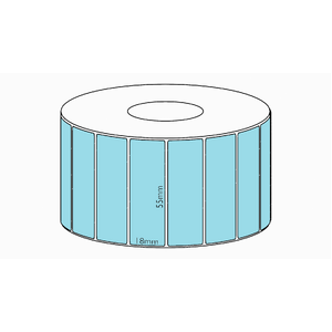 55x18mm Blue Direct Thermal Permanent Label, 2400 per roll, 38mm core