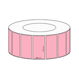 55x28mm Pink Direct Thermal Permanent Label, 4850 per roll, 76mm core