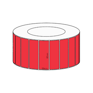 60x20mm Red Direct Thermal Permanent Label, 6500 per roll, 76mm core