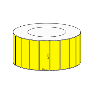 60x20mm Yellow Direct Thermal Permanent Label, 6500 per roll, 76mm core