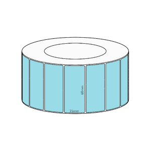 60x25mm Blue Direct Thermal Permanent Label, 5350 per roll, 76mm core