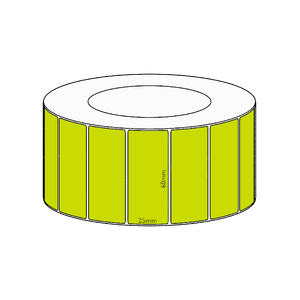 60x25mm Green Direct Thermal Permanent Label, 5350 per roll, 76mm core